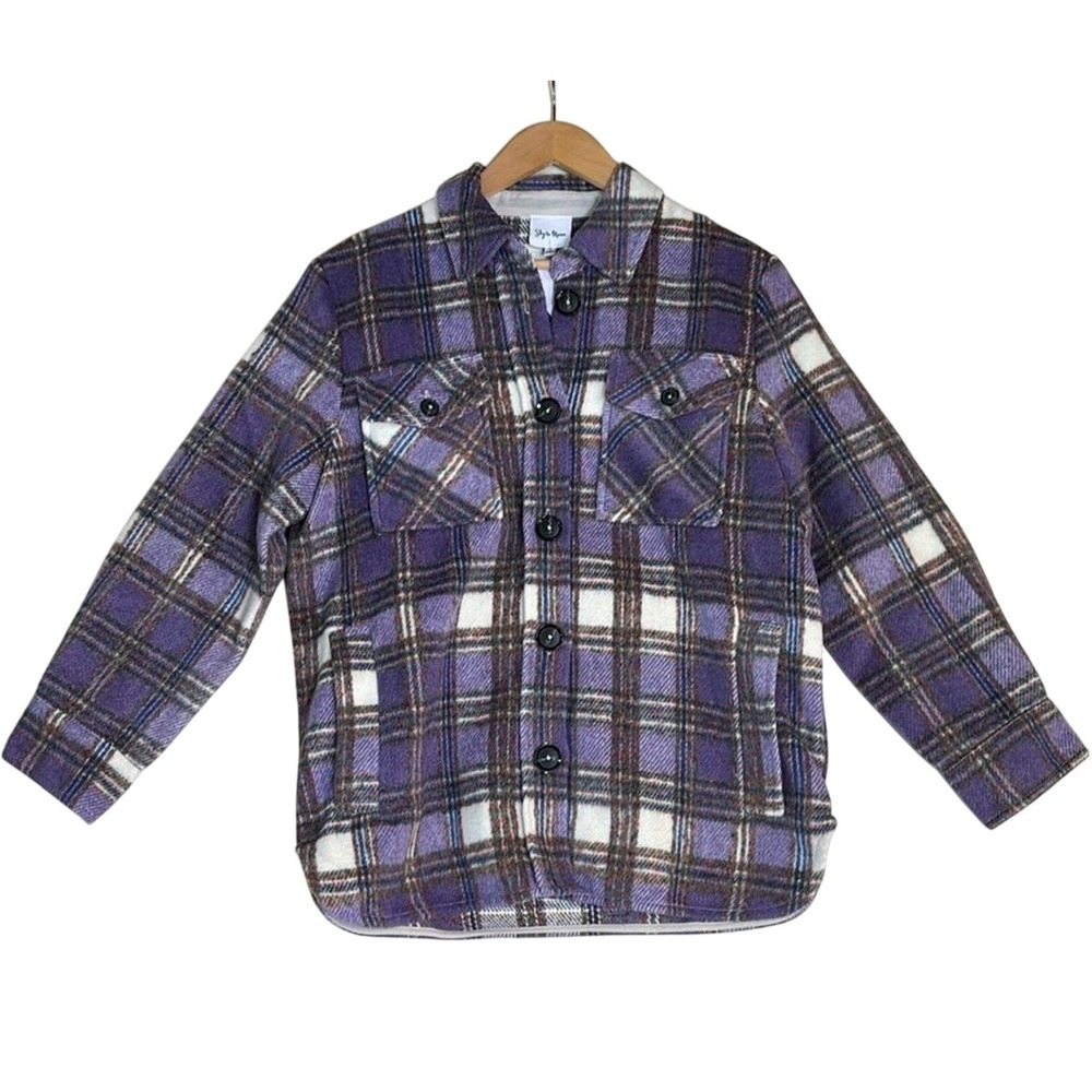 Sky to Moon Purple Plaid Button Down Shacket Jacket SM-J60002A Womens small